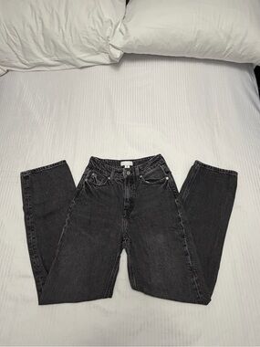 H&M Charcoal Black Denim High-Waist Straight Jeans